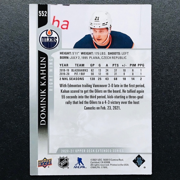 Dominik Kahun - 2020-21 Upper Deck #552 - Picture 2 of 2
